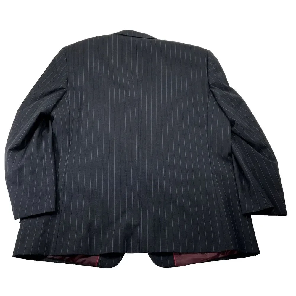 Lineage Wool Sport Coat Stripe Charcoal Gray 3 Button 46 48 Milan Preppy Mob